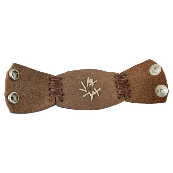 Handmade Tooled Embossed Leather Cuff Bracelet, Brown, Size Small - Picture 3 of 7